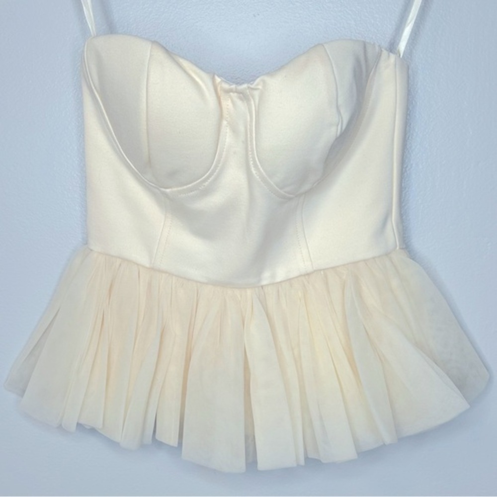 Mable Princess Diaries Strapless Tulle‎ Contrast Peplum Top Cream Size S New